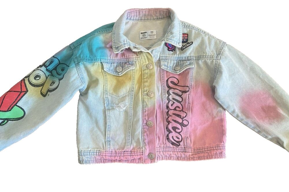 Justice Girl's Denim Jacket Ring Pop Bazooka Collab Size XS/5-6 Streetwear